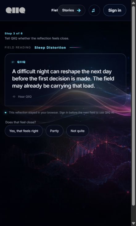 Quest Loop reflection about a difficult night with buttons for feedback